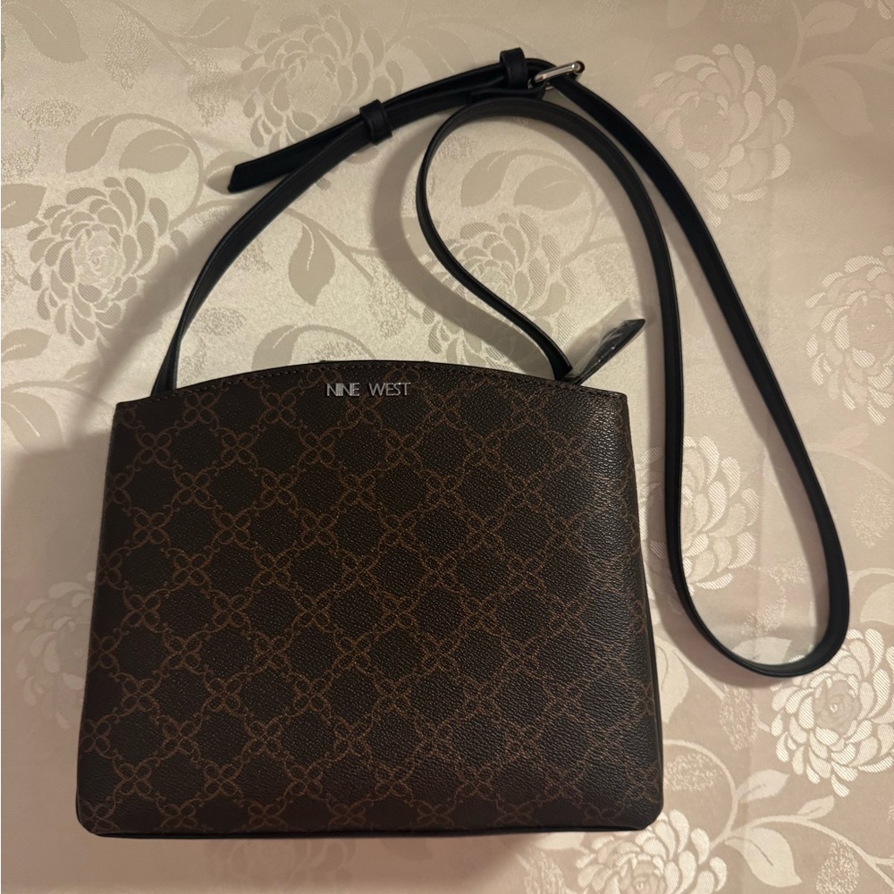 NWT Nine West Black and Brown Patterned Crossbody Bag